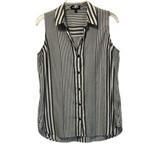 Express Gray & White Striped Sleeveless Button Down Shirt, Women’s Small